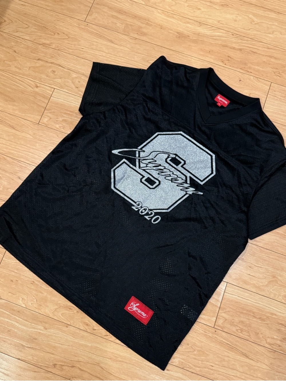 Supreme 2020 $1M Mesh Football Jersey Black XL Glitter Logo Authentic Streetwear